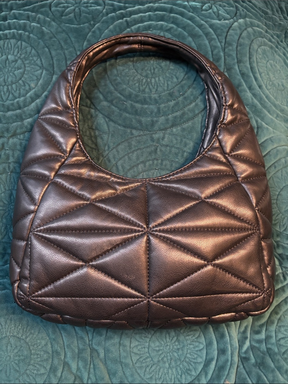 Quilted Black Shoulder Bag with Geometric Stitch